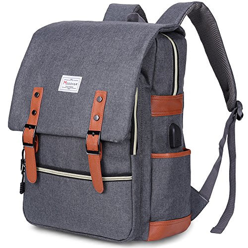 NEW Mecrowd Vintage Laptop Backpack with USB Charging Port, Backpack outlet for College